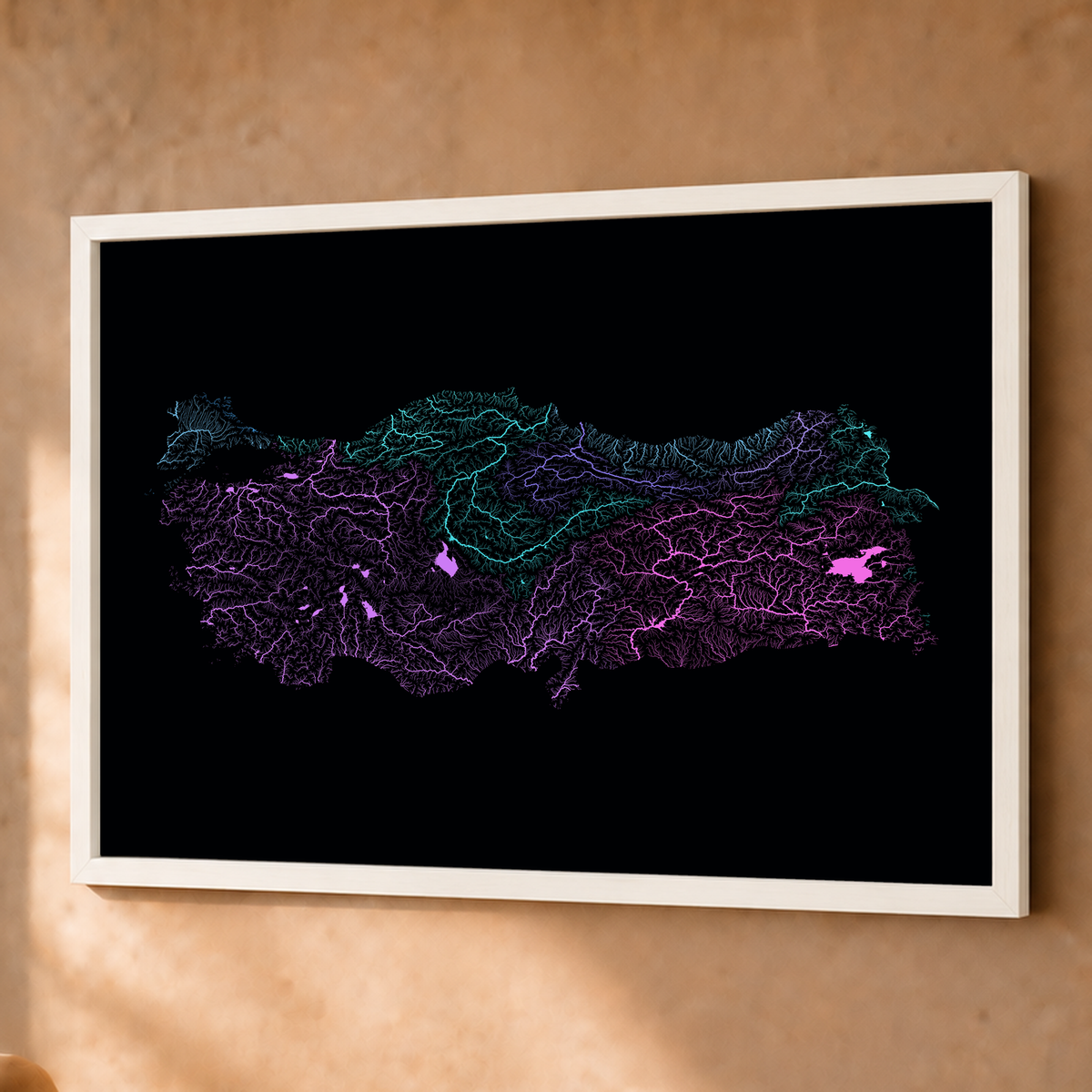 Quadro dos rios da Turquia — Neon hidrográfico, Branco · Sem margem — Fine art emoldurado — 4x3