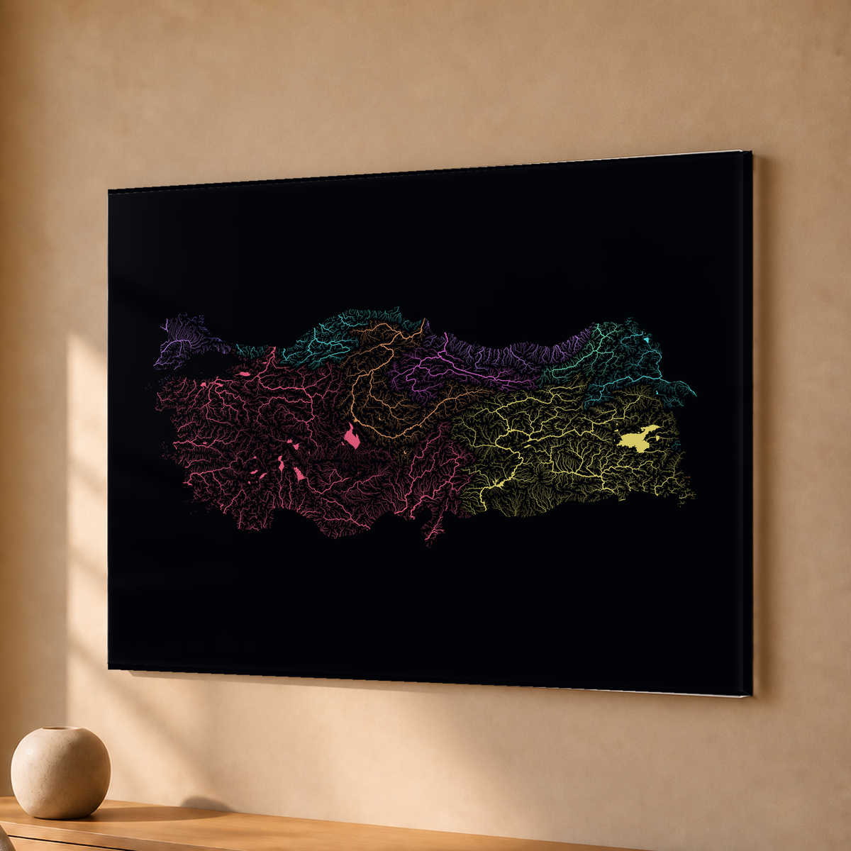 Quadro dos rios da Turquia — Neon por território, Sem margem — Acrílico — 4x3