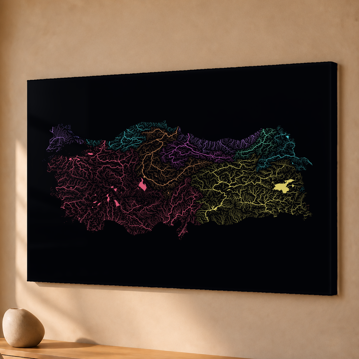 Quadro dos rios da Turquia — Neon por território, Sem margem — Acrílico — 3x2