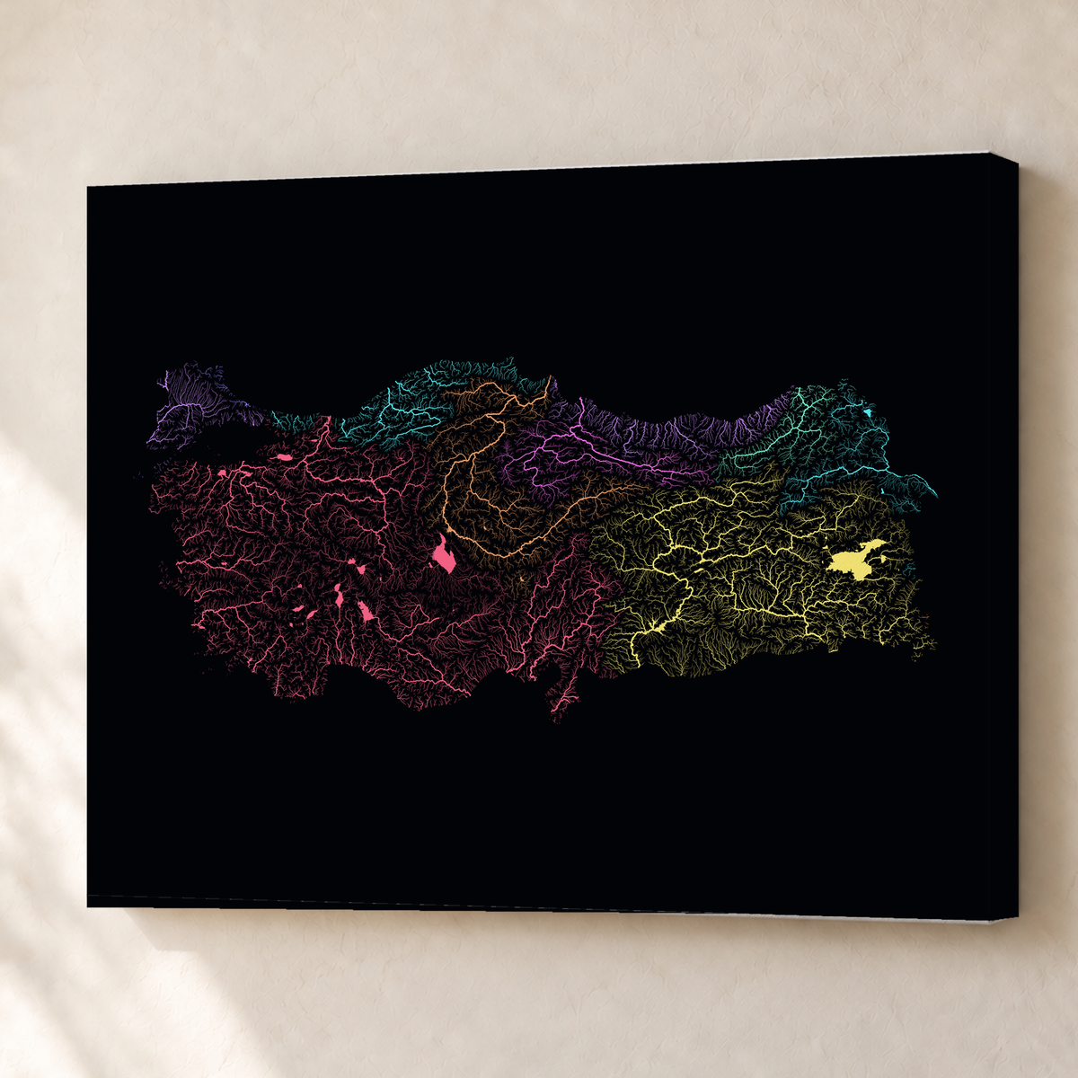 Quadro dos rios da Turquia — Neon por território, Sem margem — Canvas — 4x3