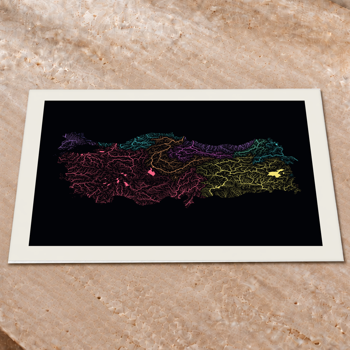 Quadro dos rios da Turquia — Neon por território, Margem branca — Fine art print — 4x3