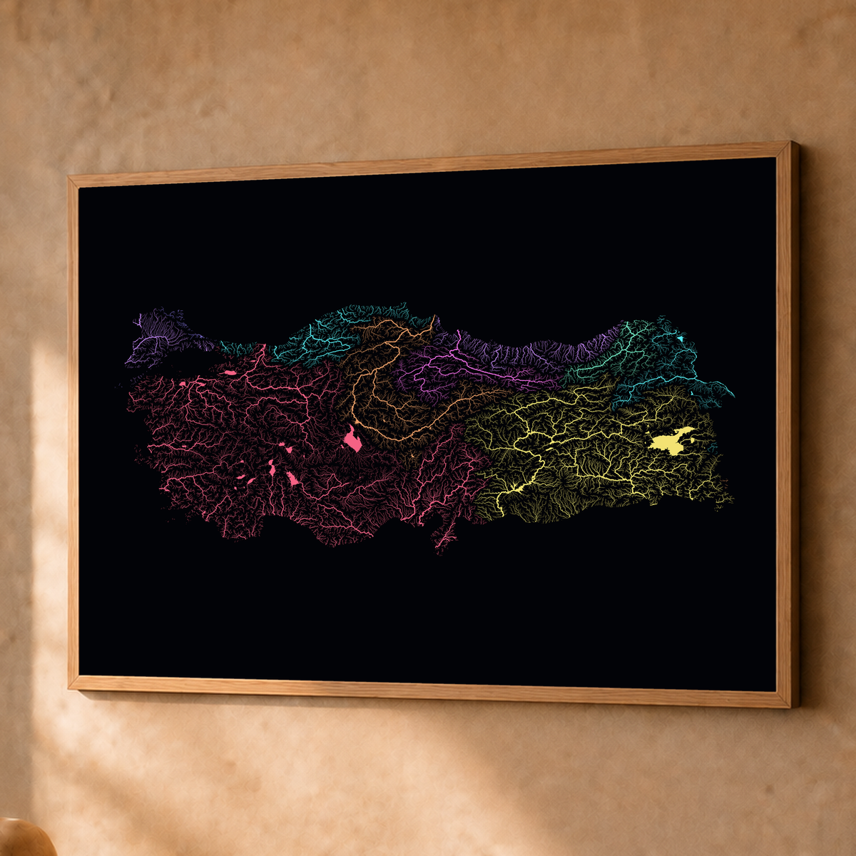 Quadro dos rios da Turquia — Neon por território, Natural · Sem margem — Fine art emoldurado — 4x3