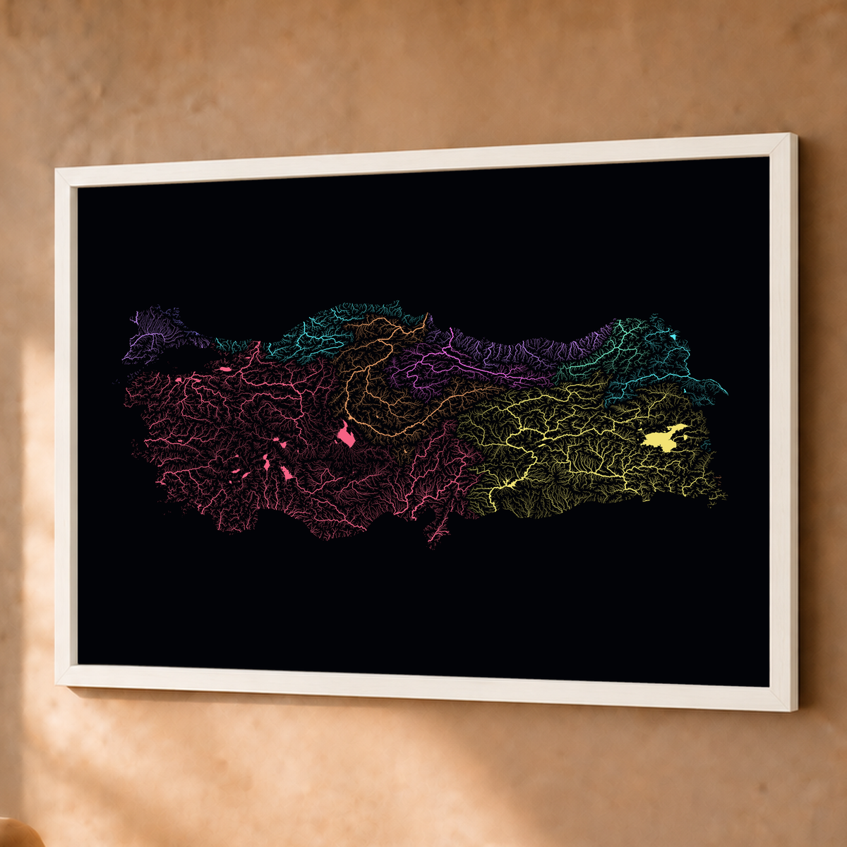 Quadro dos rios da Turquia — Neon por território, Branco · Sem margem — Fine art emoldurado — 4x3