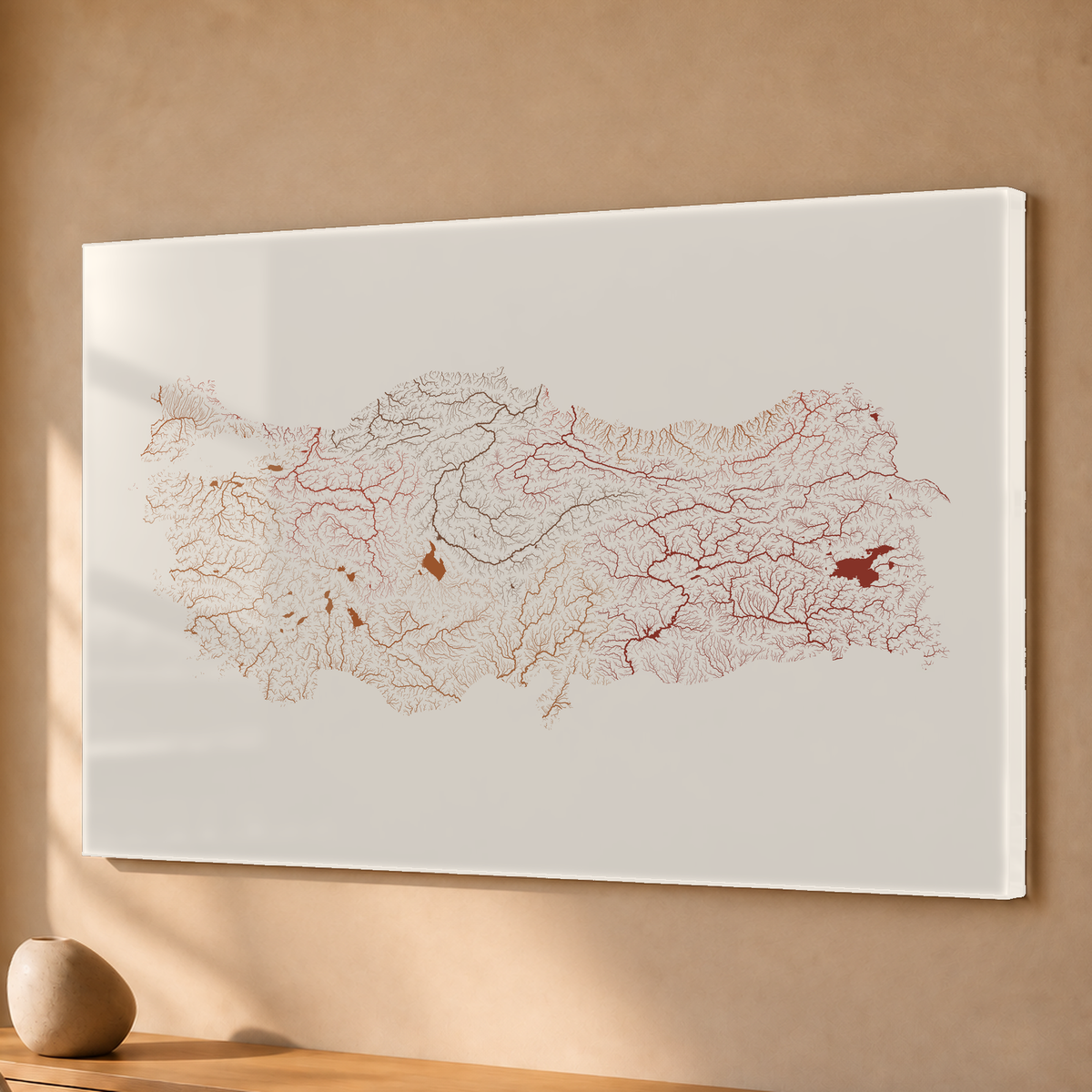 Quadro dos rios da Turquia — Terracota e areia, Sem margem — Acrílico — 3x2
