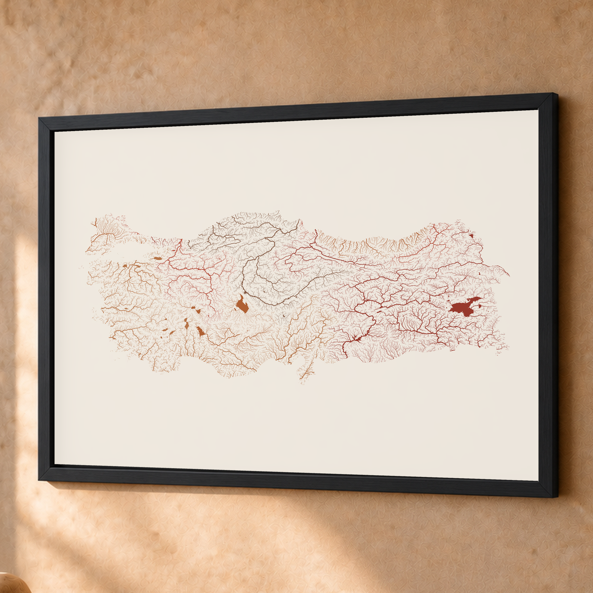 Quadro dos rios da Turquia — Terracota e areia, Preto · Sem margem — Fine art emoldurado — 4x3