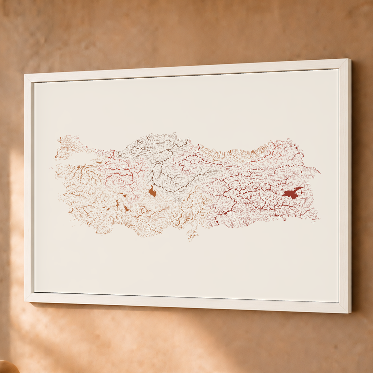 Quadro dos rios da Turquia — Terracota e areia, Branco · Sem margem — Fine art emoldurado — 4x3
