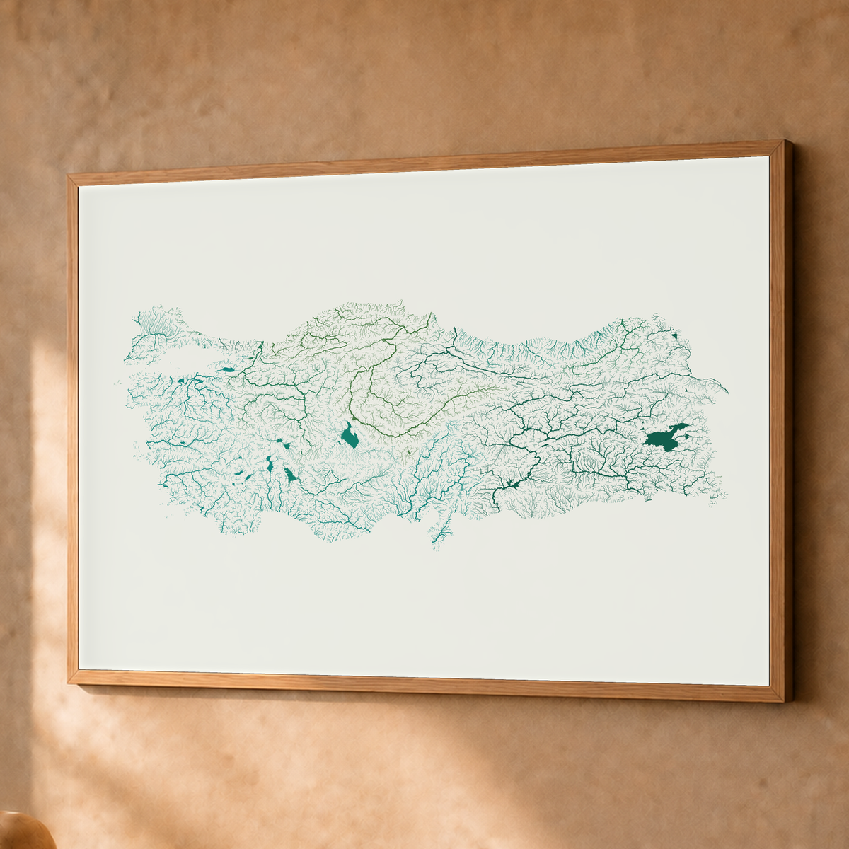 Quadro dos rios da Turquia — Verde jade e porcelana, Natural · Sem margem — Fine art emoldurado — 4x3