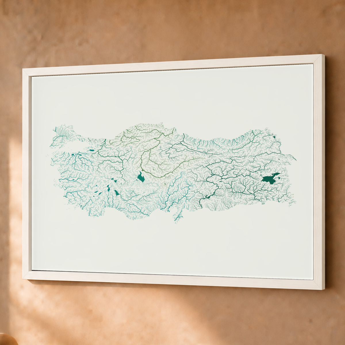 Quadro dos rios da Turquia — Verde jade e porcelana, Branco · Sem margem — Fine art emoldurado — 4x3
