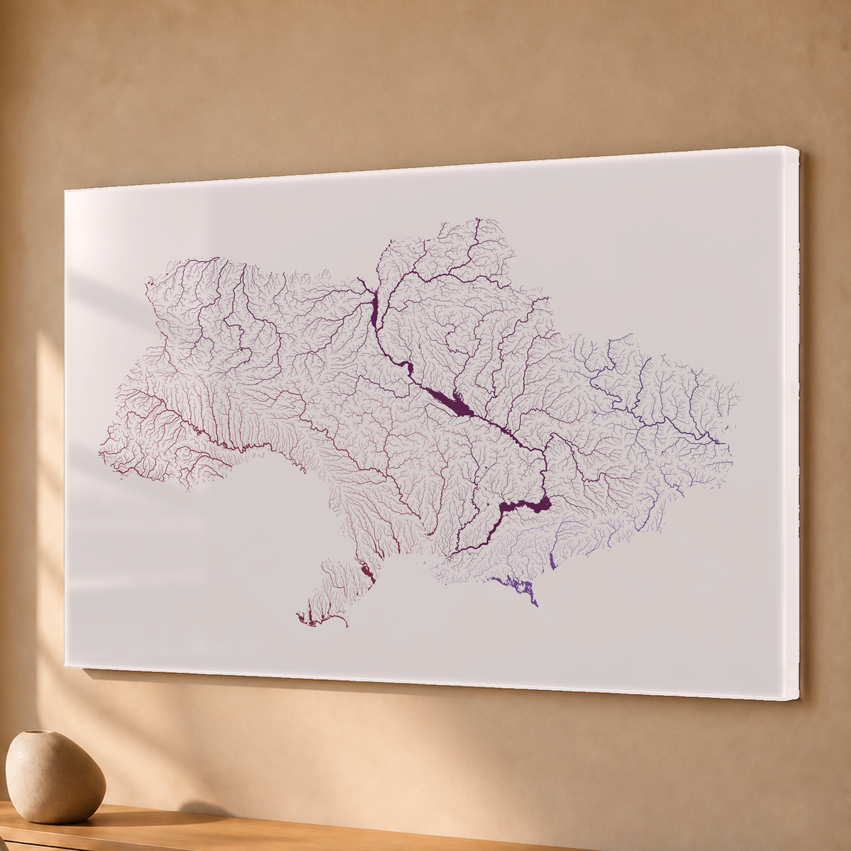 Beautiful Rivers — Ucrânia — Ameixa e rosé, Acrílico · 40 × 60 cm, Sem margem