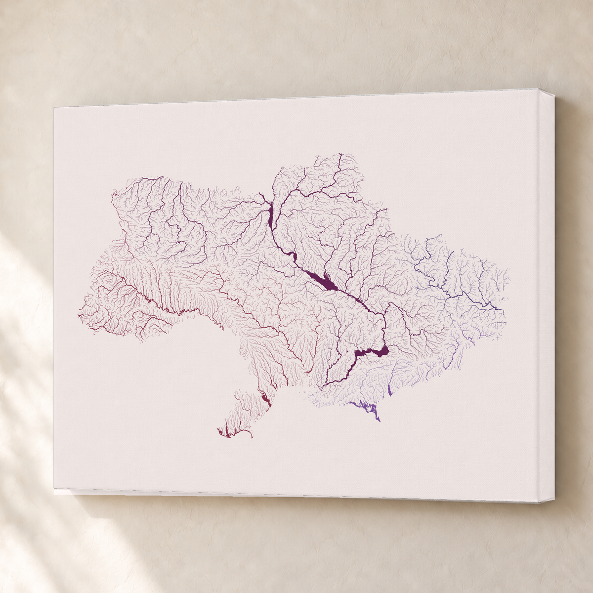 Beautiful Rivers — Ucrânia — Ameixa e rosé, Canvas · 45 × 60 cm, Sem margem