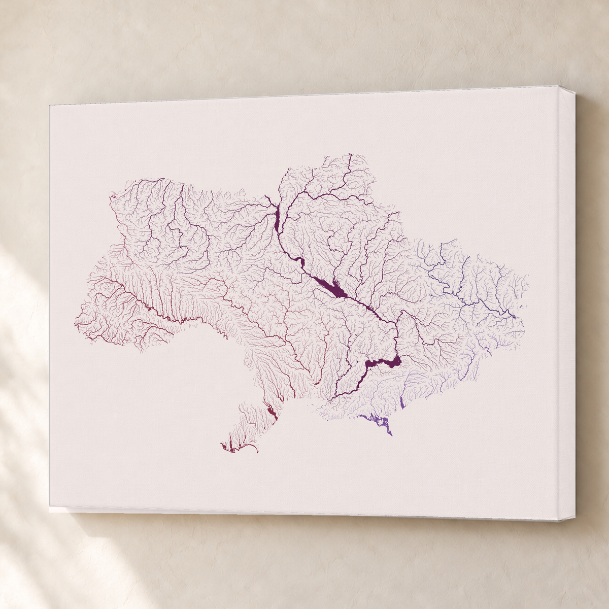 Beautiful Rivers — Ucrânia — Ameixa e rosé, Canvas · 60 × 80 cm, Sem margem