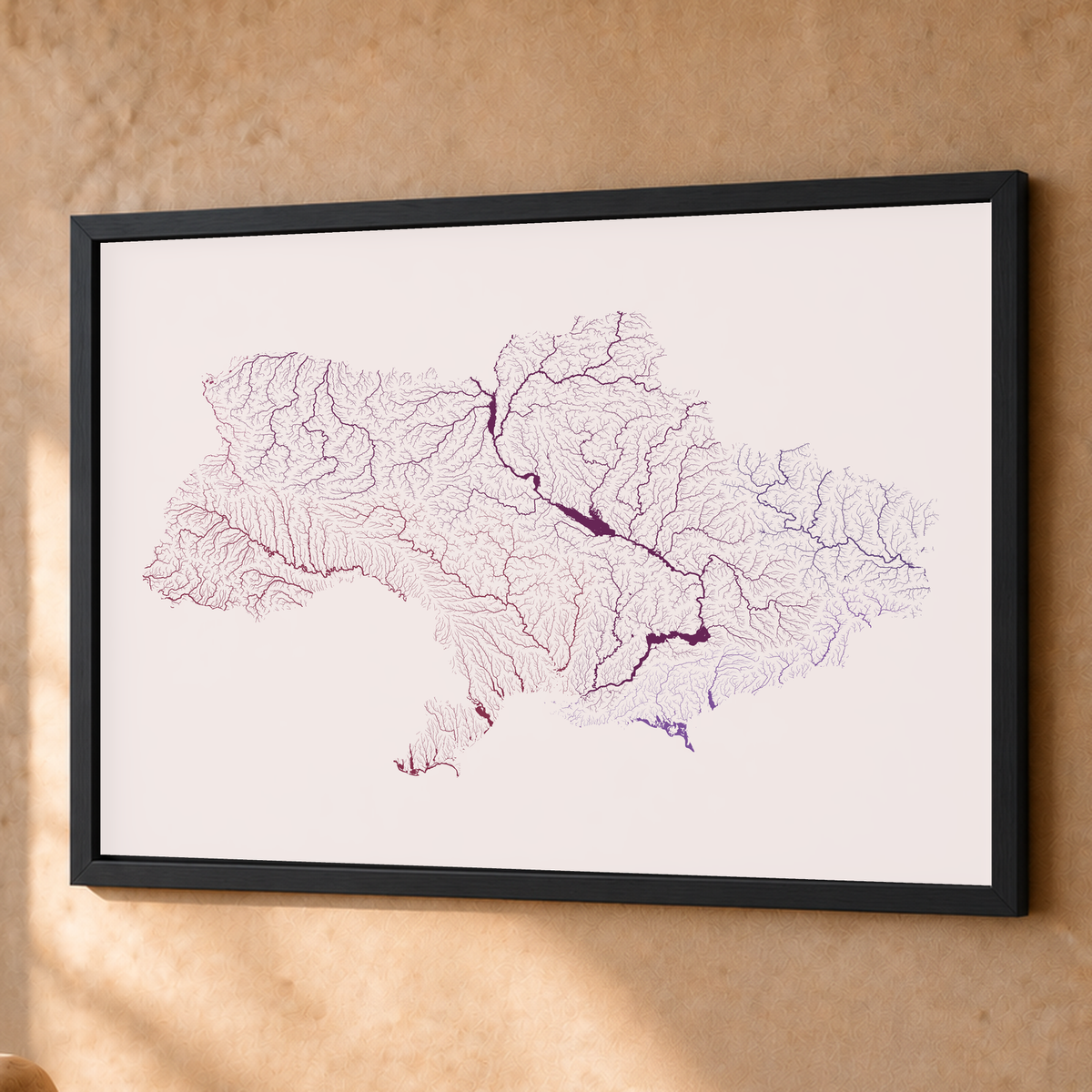 Beautiful Rivers — Ucrânia — Ameixa e rosé, Fine art emoldurado · 60 × 80 cm, Preto · Sem margem