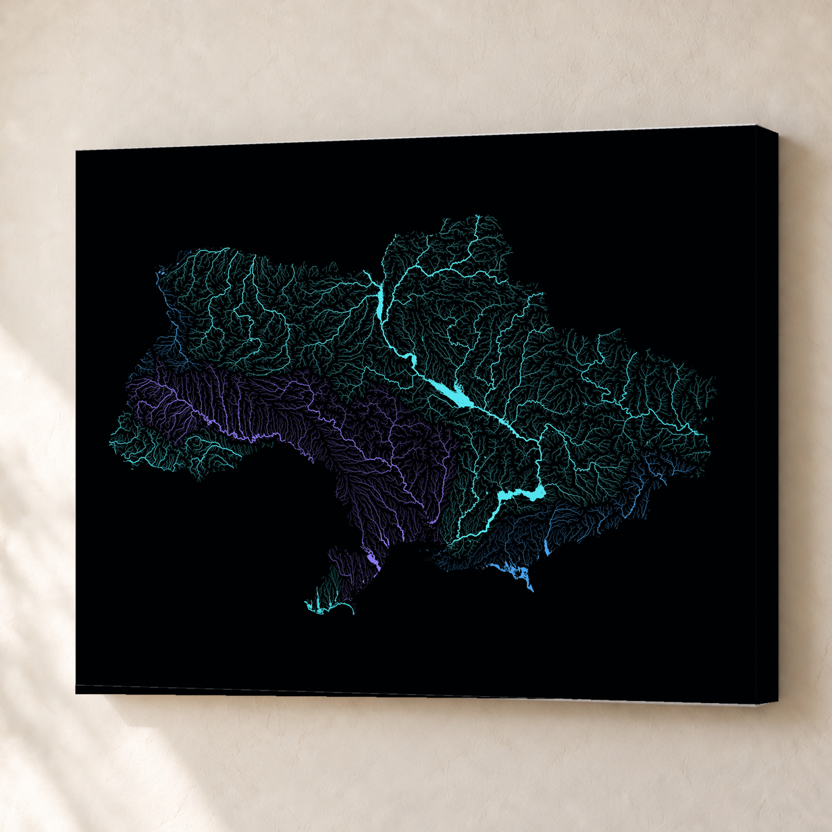 Beautiful Rivers — Ucrânia — Neon hidrográfico, Canvas · 45 × 60 cm, Sem margem