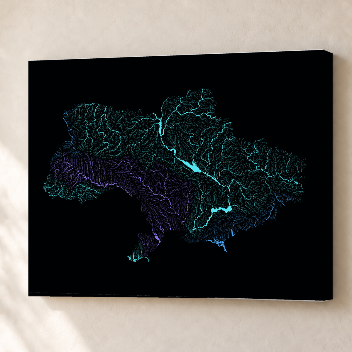 Beautiful Rivers — Ucrânia — Neon hidrográfico, Canvas · 60 × 80 cm, Sem margem