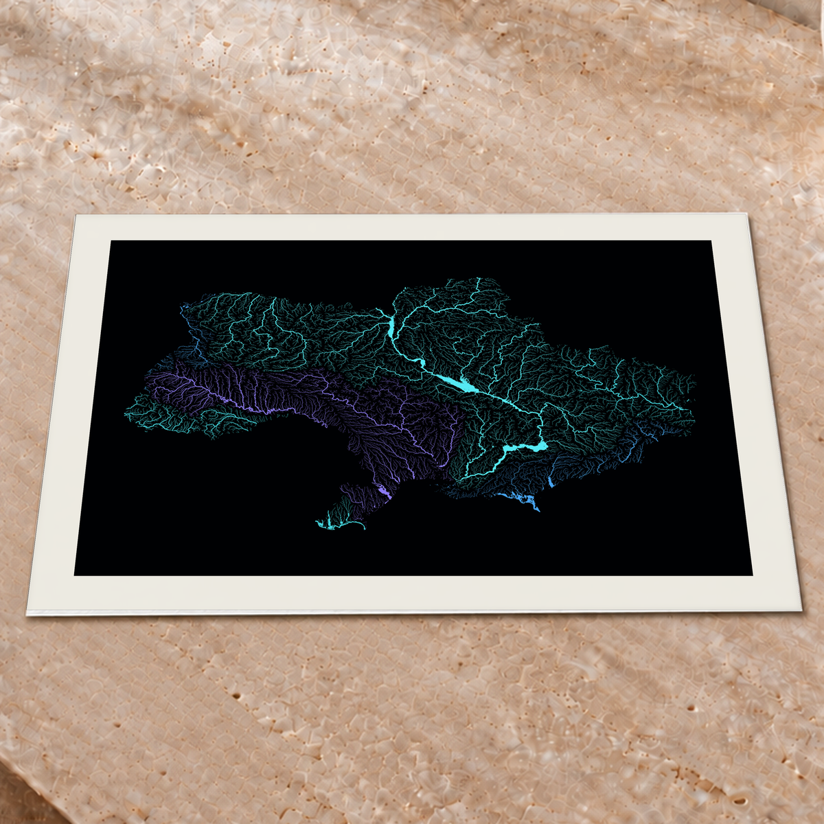 Beautiful Rivers — Ucrânia — Neon hidrográfico, Impressão fine art · 45 × 60 cm, Margem branca