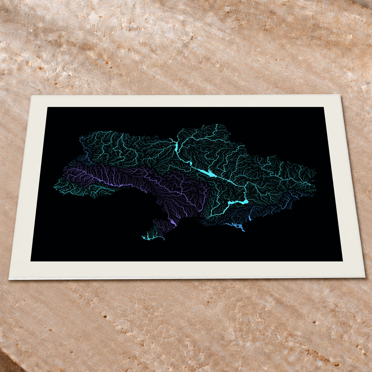 Beautiful Rivers — Ucrânia — Neon hidrográfico, Impressão fine art · 60 × 80 cm, Margem branca