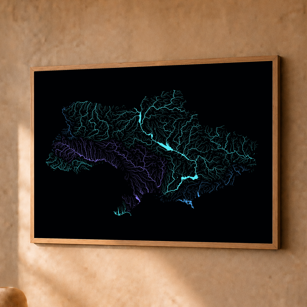 Beautiful Rivers — Ucrânia — Neon hidrográfico, Fine art emoldurado · 30 × 40 cm, Natural · Sem margem