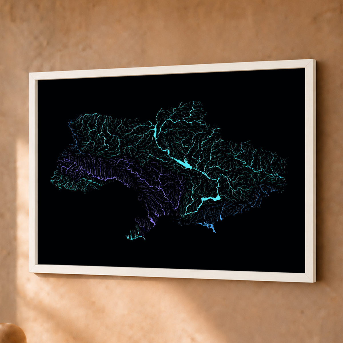 Beautiful Rivers — Ucrânia — Neon hidrográfico, Fine art emoldurado · 30 × 40 cm, Branco · Sem margem