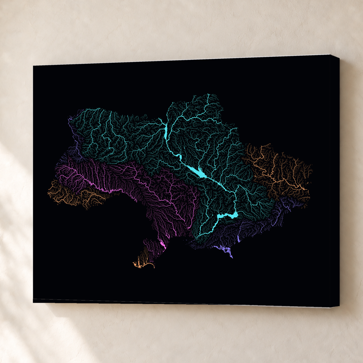 Beautiful Rivers — Ucrânia — Neon por território, Canvas · 45 × 60 cm, Sem margem