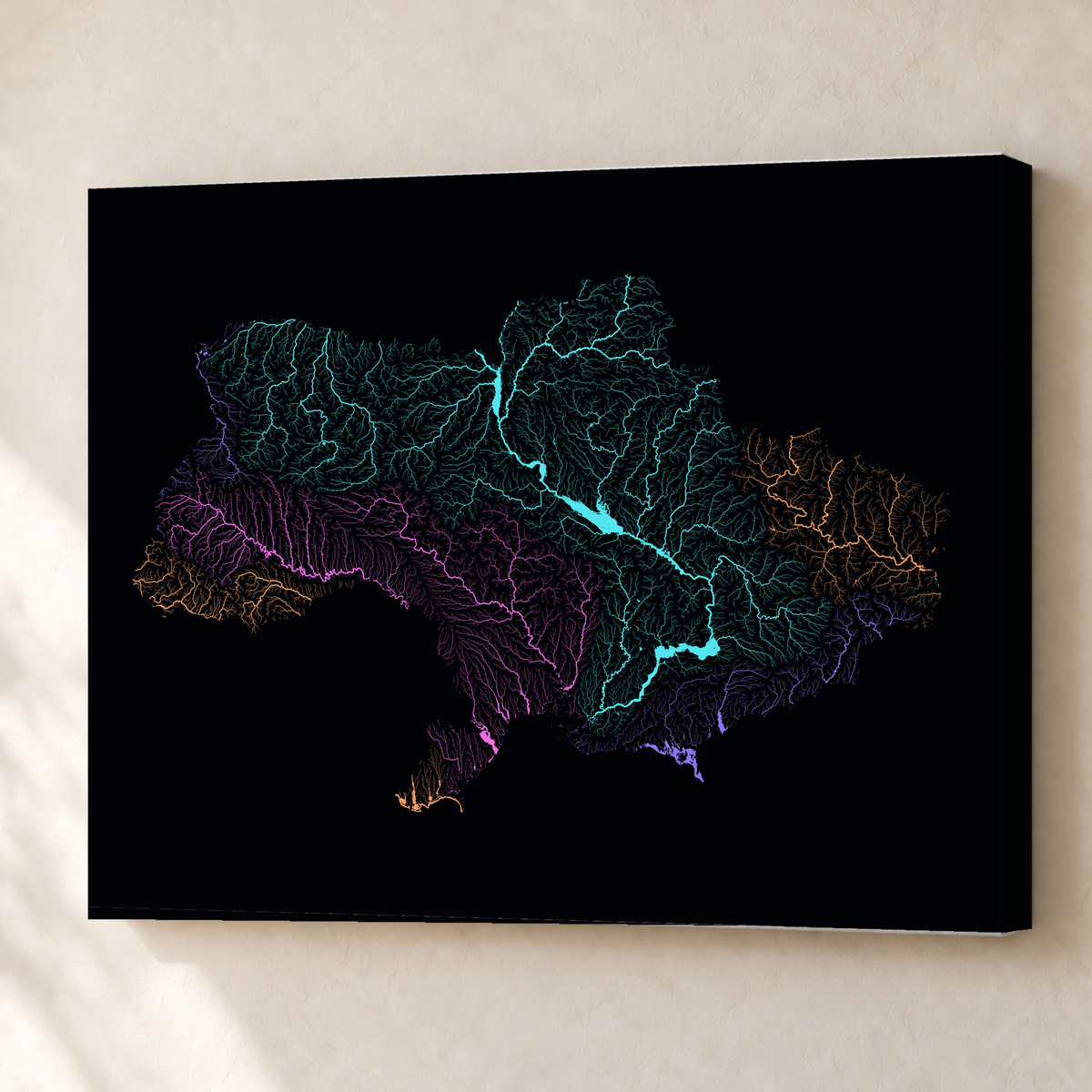 Beautiful Rivers — Ucrânia — Neon por território, Canvas · 60 × 80 cm, Sem margem