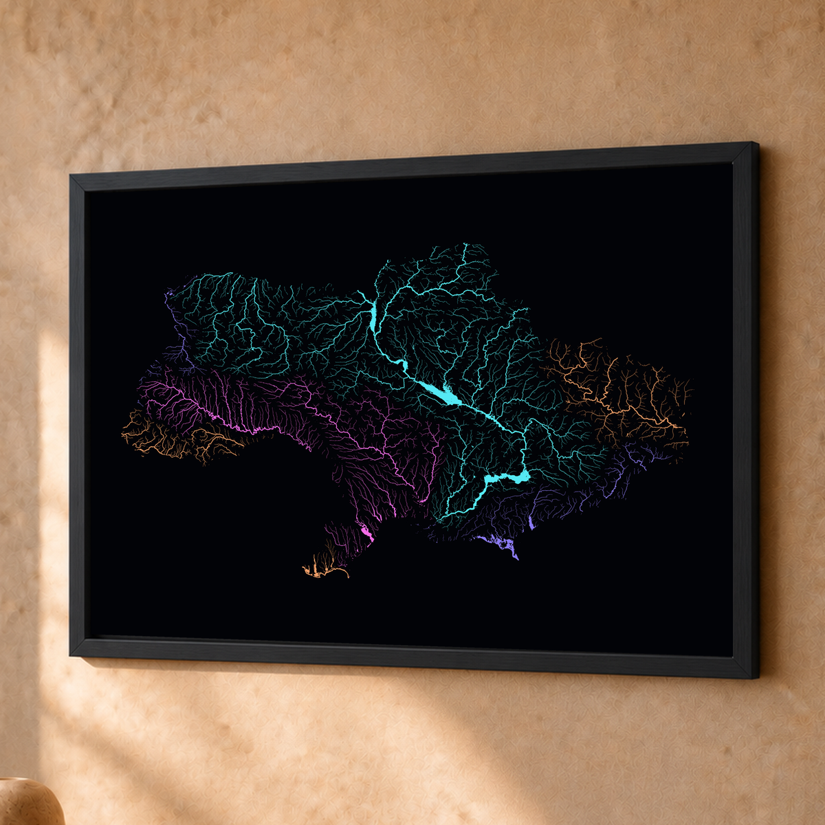 Beautiful Rivers — Ucrânia — Neon por território, Fine art emoldurado · 30 × 40 cm, Preto · Sem margem