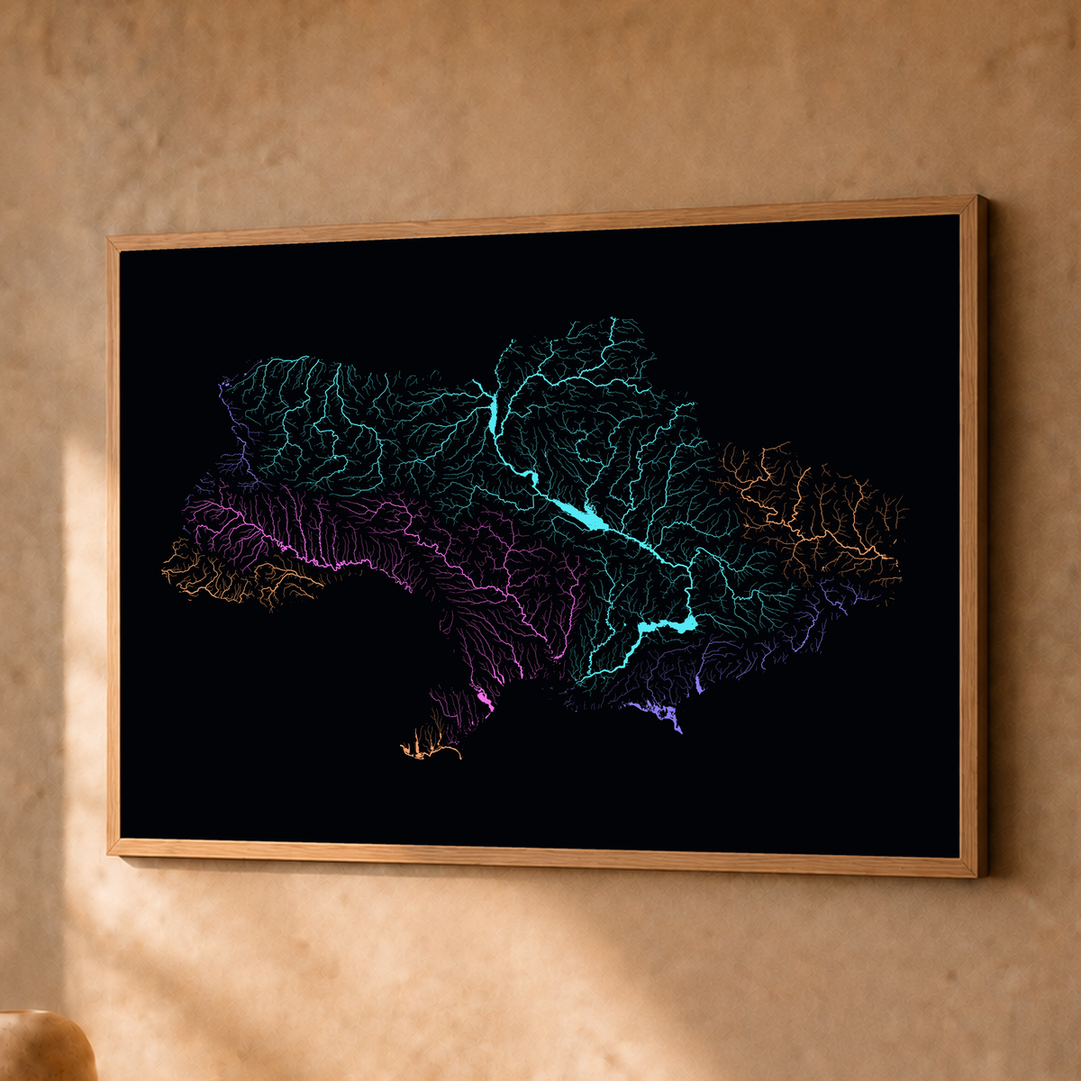 Beautiful Rivers — Ucrânia — Neon por território, Fine art emoldurado · 30 × 40 cm, Natural · Sem margem