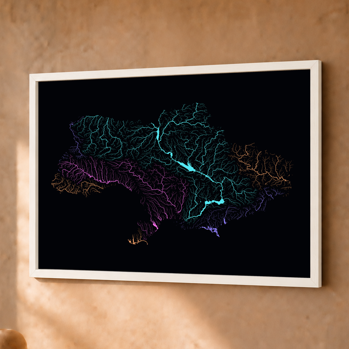 Beautiful Rivers — Ucrânia — Neon por território, Fine art emoldurado · 30 × 40 cm, Branco · Sem margem
