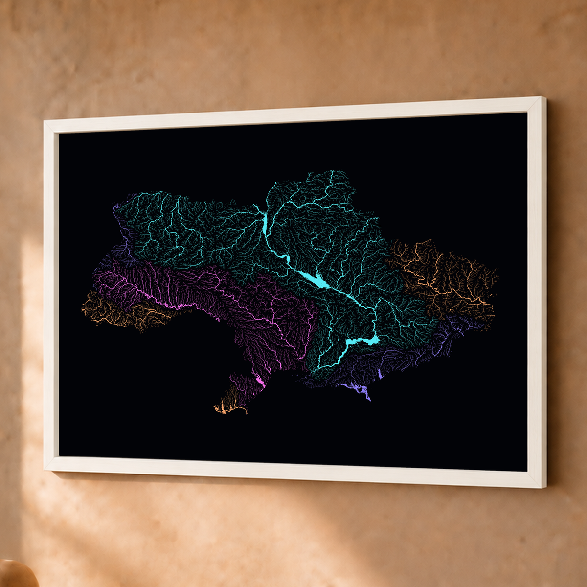 Beautiful Rivers — Ucrânia — Neon por território, Fine art emoldurado · 45 × 60 cm, Branco · Sem margem
