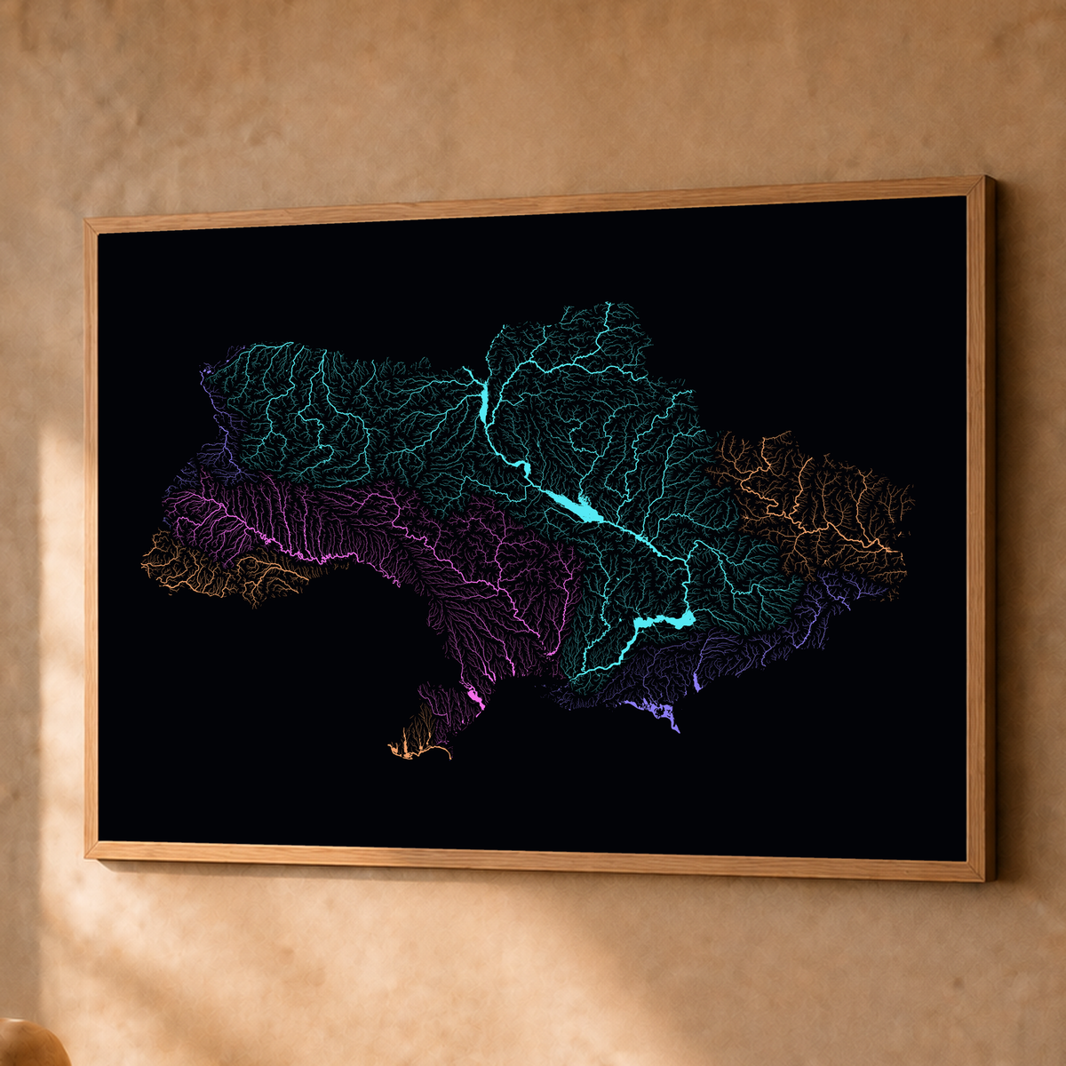 Beautiful Rivers — Ucrânia — Neon por território, Fine art emoldurado · 60 × 80 cm, Natural · Sem margem