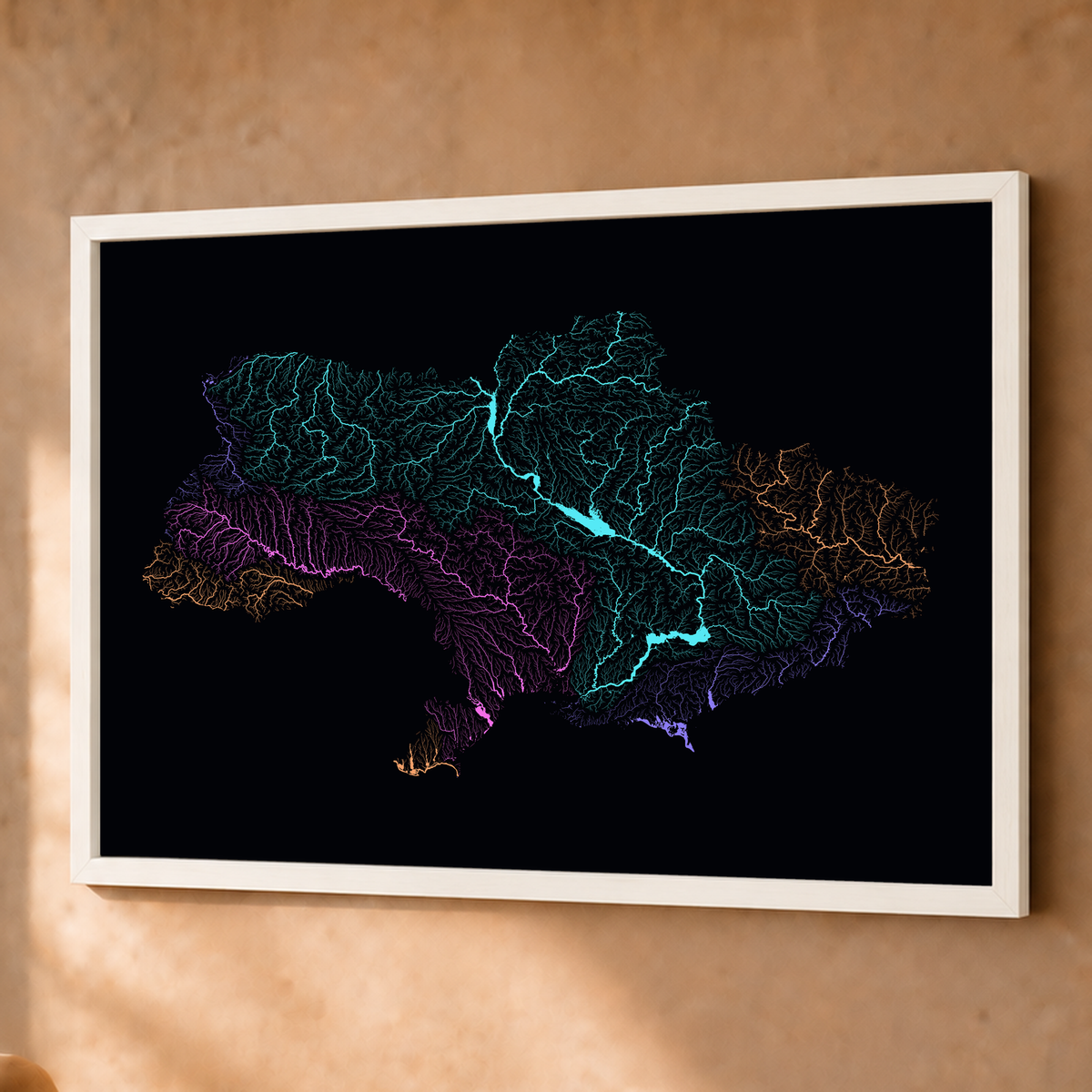 Beautiful Rivers — Ucrânia — Neon por território, Fine art emoldurado · 60 × 80 cm, Branco · Sem margem