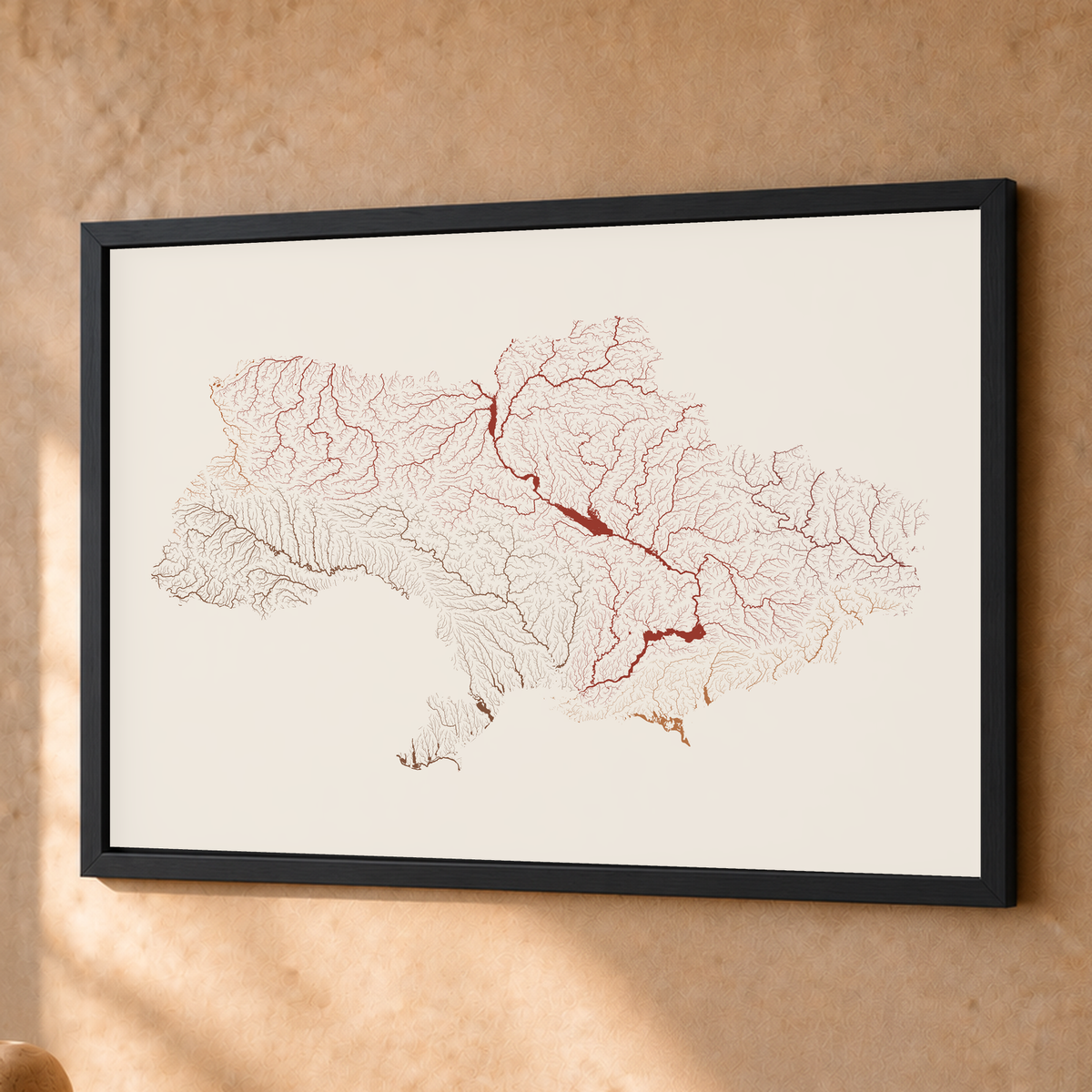 Beautiful Rivers — Ucrânia — Terracota e areia, Fine art emoldurado · 45 × 60 cm, Preto · Sem margem