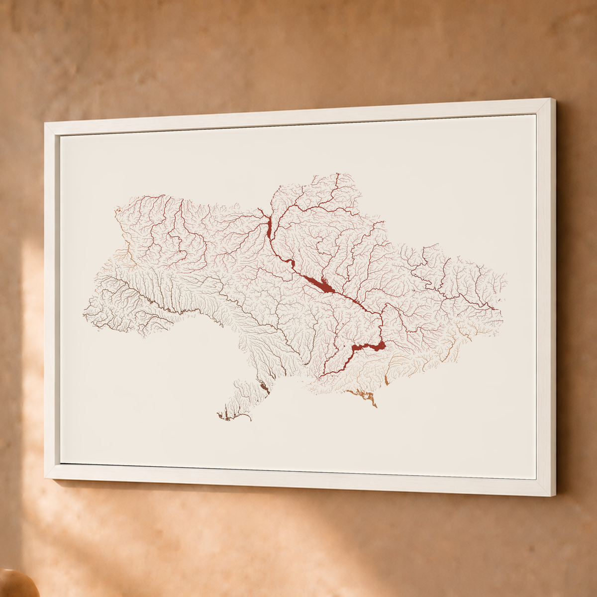 Beautiful Rivers — Ucrânia — Terracota e areia, Fine art emoldurado · 45 × 60 cm, Branco · Sem margem