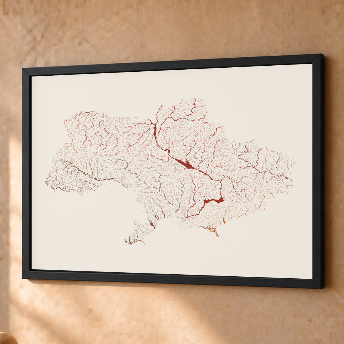 Beautiful Rivers — Ucrânia — Terracota e areia, Fine art emoldurado · 60 × 80 cm, Preto · Sem margem