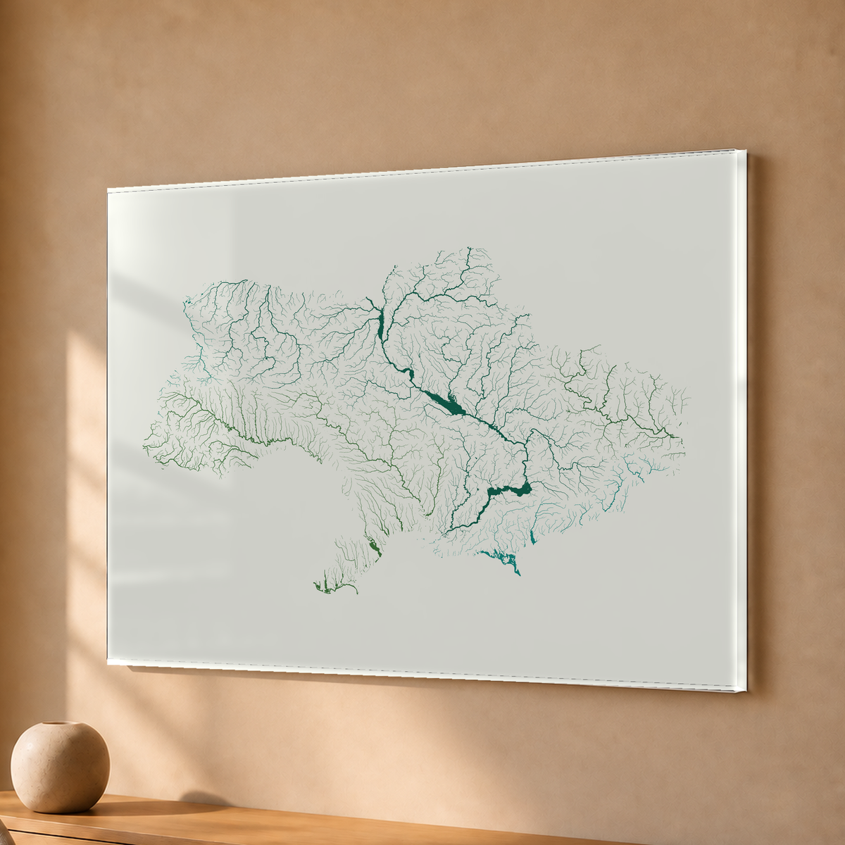 Beautiful Rivers — Ucrânia — Verde jade e porcelana, Acrílico · 30 × 40 cm, Sem margem