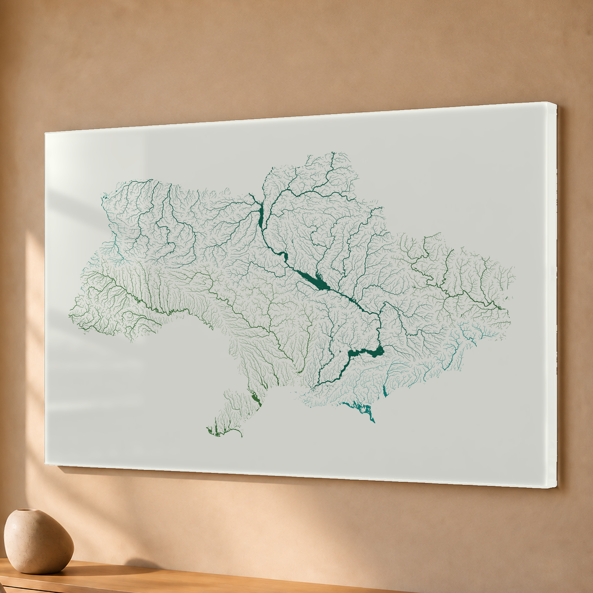 Beautiful Rivers — Ucrânia — Verde jade e porcelana, Acrílico · 40 × 60 cm, Sem margem