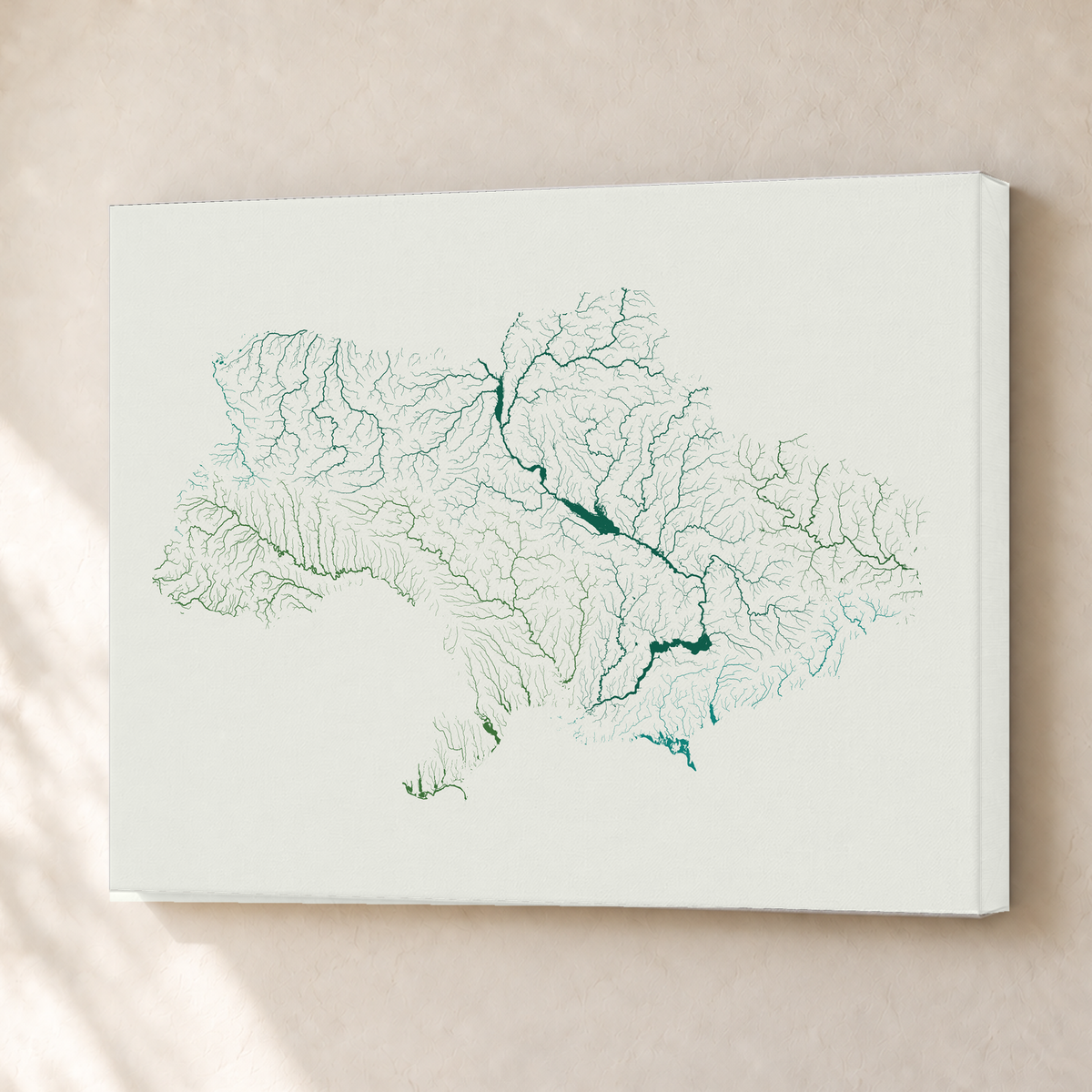 Beautiful Rivers — Ucrânia — Verde jade e porcelana, Canvas · 30 × 40 cm, Sem margem