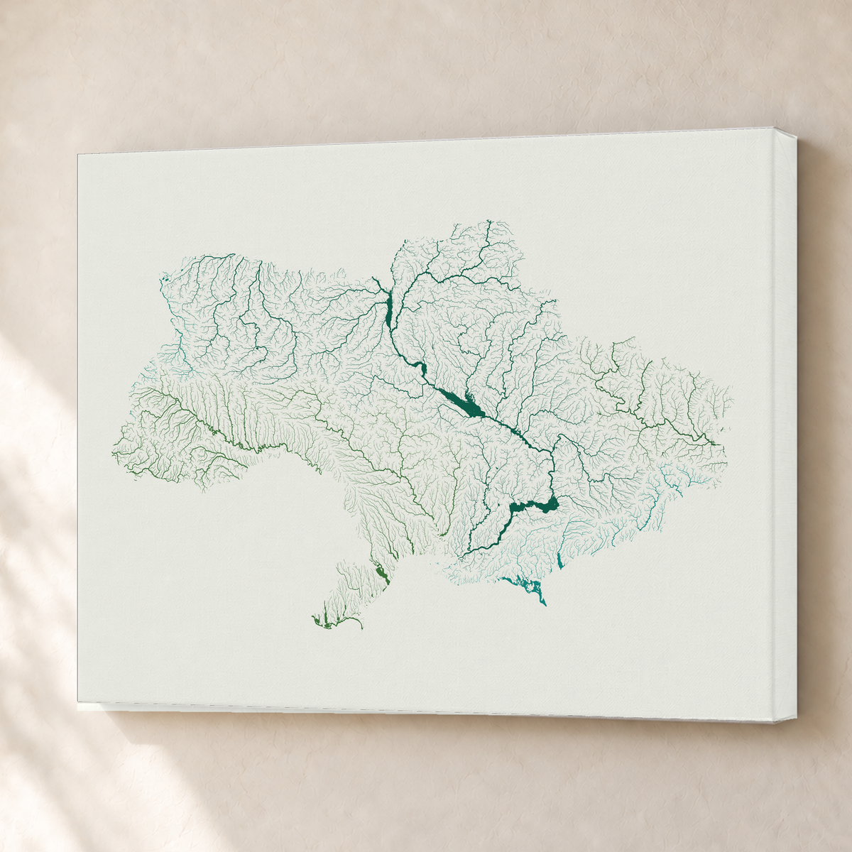 Beautiful Rivers — Ucrânia — Verde jade e porcelana, Canvas · 45 × 60 cm, Sem margem