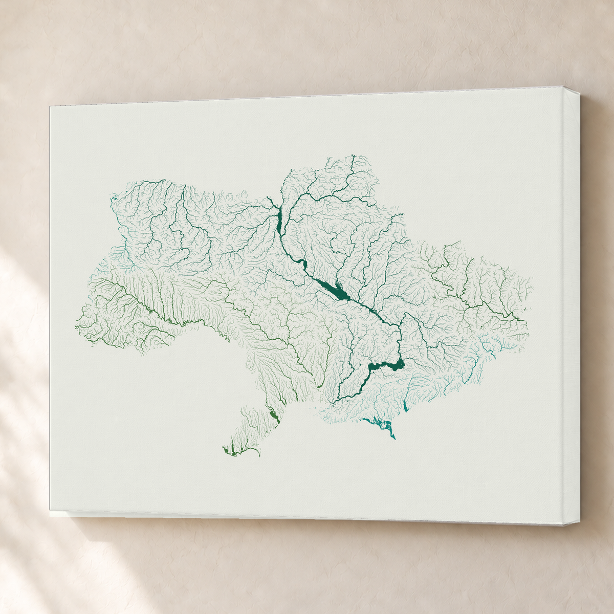 Beautiful Rivers — Ucrânia — Verde jade e porcelana, Canvas · 60 × 80 cm, Sem margem
