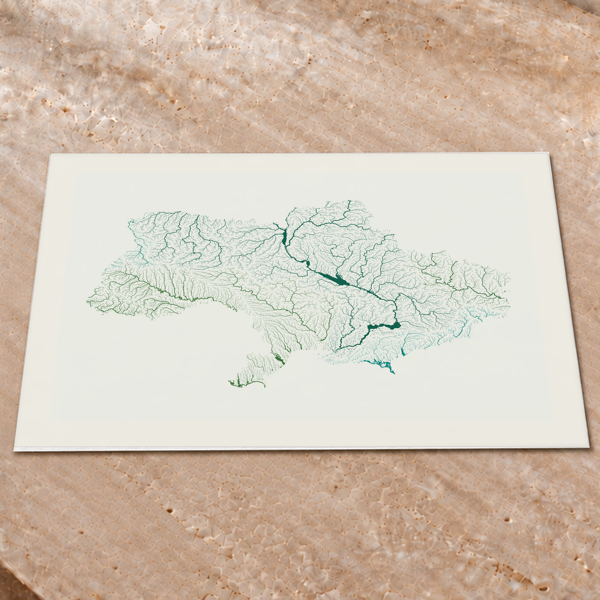 Beautiful Rivers — Ucrânia — Verde jade e porcelana, Impressão fine art · 60 × 80 cm, Margem branca