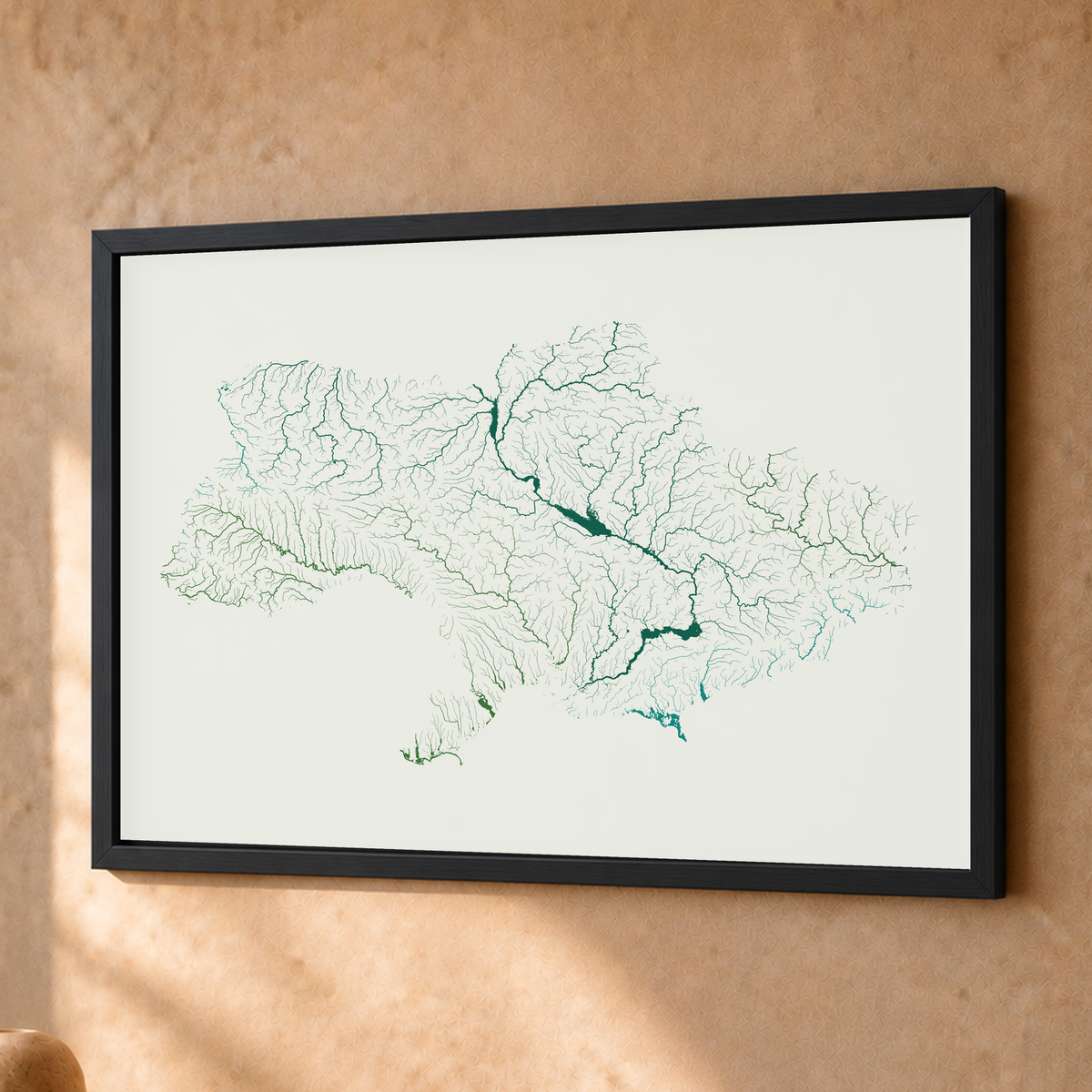 Beautiful Rivers — Ucrânia — Verde jade e porcelana, Fine art emoldurado · 30 × 40 cm, Preto · Sem margem