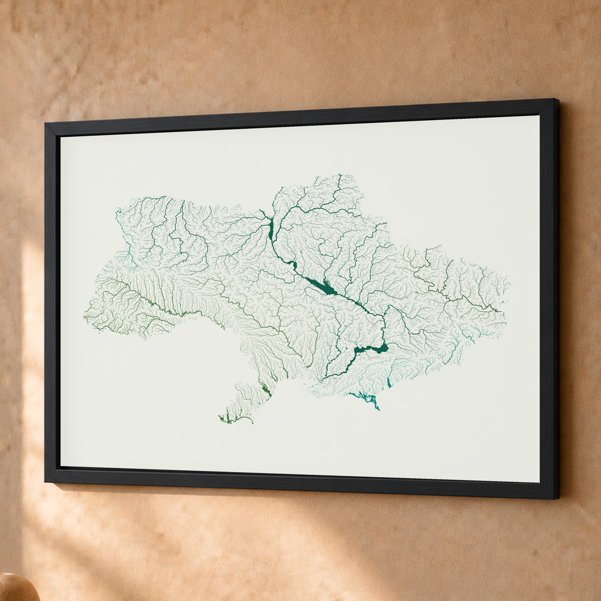 Beautiful Rivers — Ucrânia — Verde jade e porcelana, Fine art emoldurado · 45 × 60 cm, Preto · Sem margem
