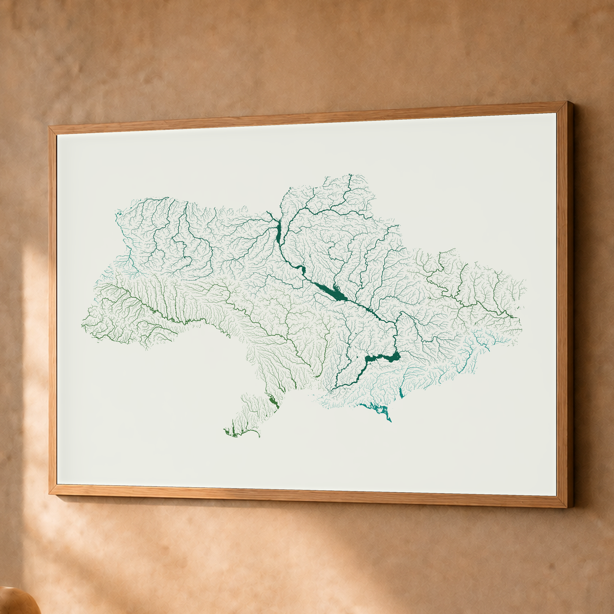 Beautiful Rivers — Ucrânia — Verde jade e porcelana, Fine art emoldurado · 60 × 80 cm, Natural · Sem margem