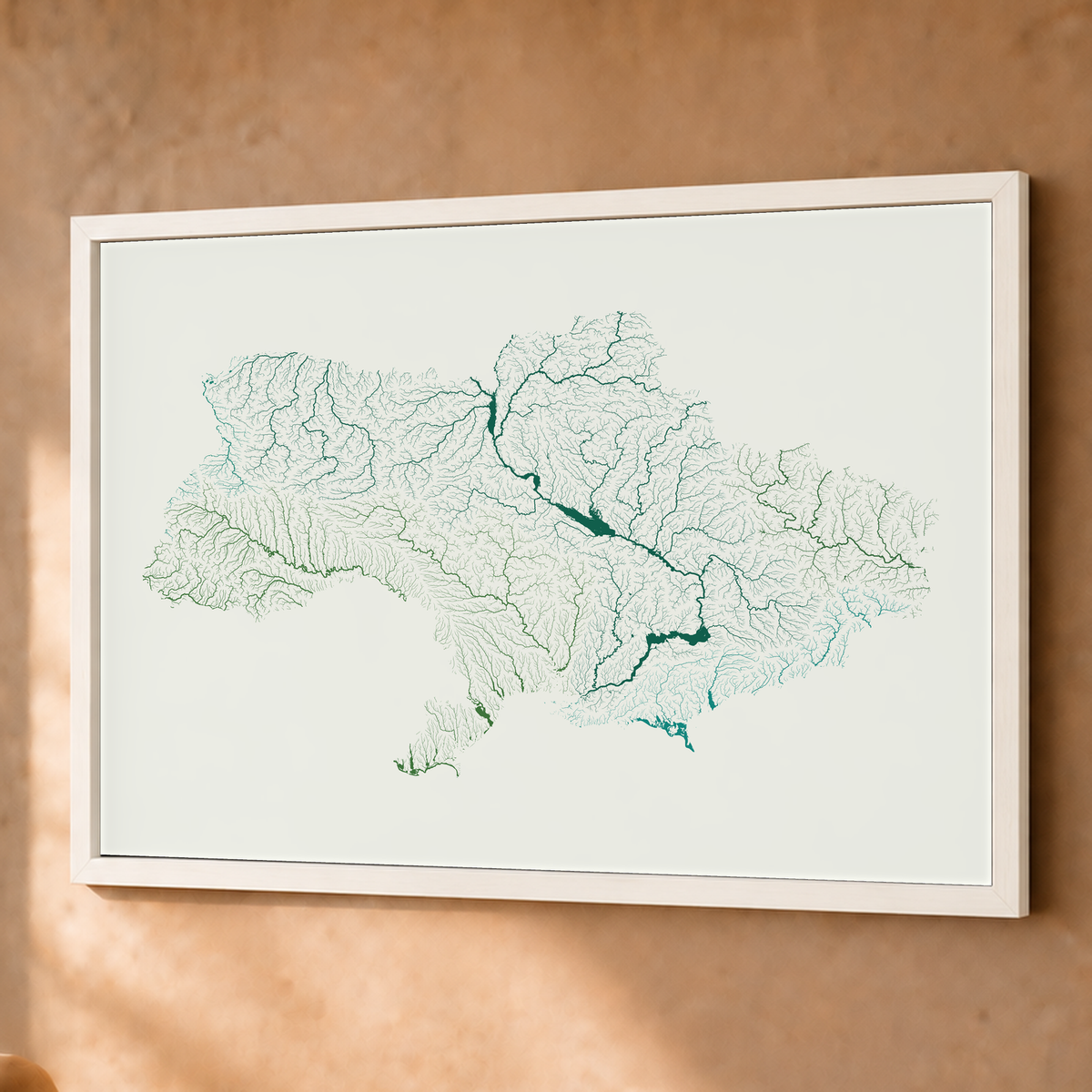 Beautiful Rivers — Ucrânia — Verde jade e porcelana, Fine art emoldurado · 60 × 80 cm, Branco · Sem margem