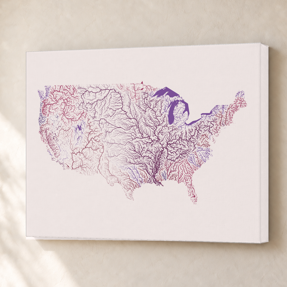 Beautiful Rivers — Estados Unidos — Ameixa e rosé, Canvas · 45 × 60 cm, Sem margem