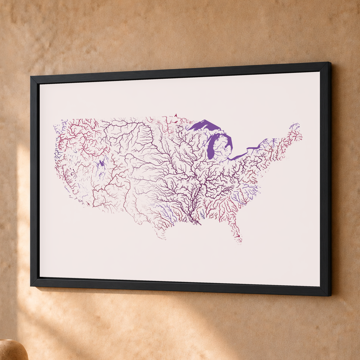 Beautiful Rivers — Estados Unidos — Ameixa e rosé, Fine art emoldurado · 30 × 40 cm, Preto · Sem margem