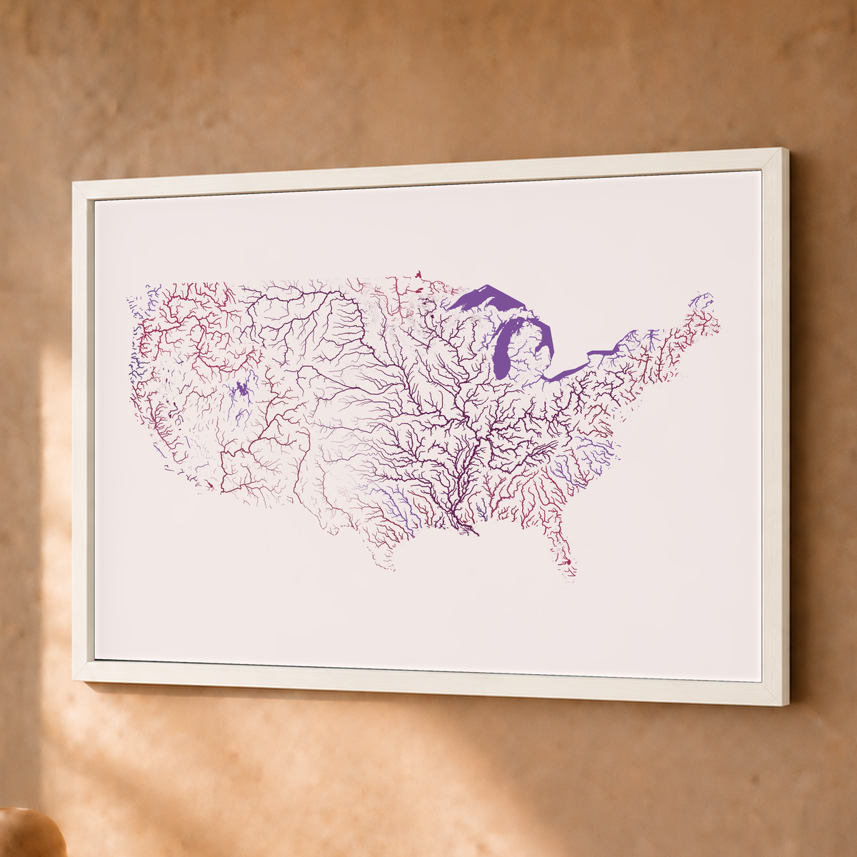 Beautiful Rivers — Estados Unidos — Ameixa e rosé, Fine art emoldurado · 30 × 40 cm, Branco · Sem margem