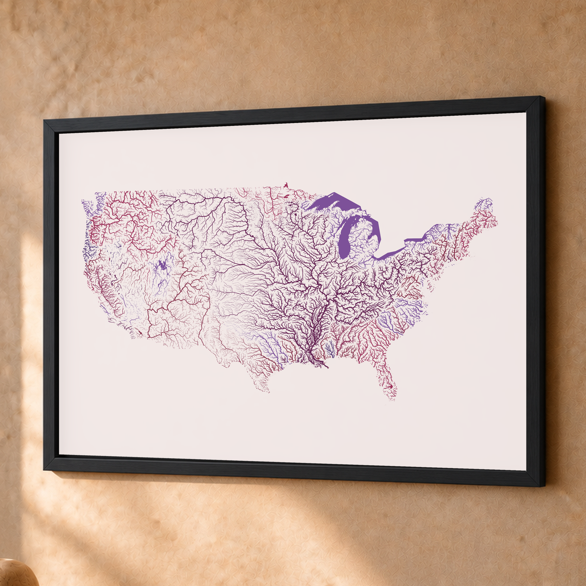 Beautiful Rivers — Estados Unidos — Ameixa e rosé, Fine art emoldurado · 45 × 60 cm, Preto · Sem margem