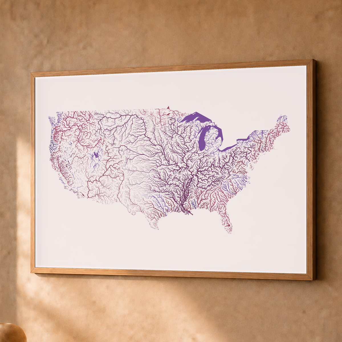 Beautiful Rivers — Estados Unidos — Ameixa e rosé, Fine art emoldurado · 45 × 60 cm, Natural · Sem margem
