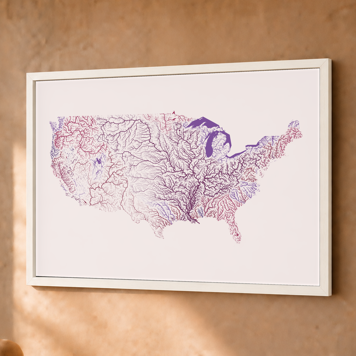 Beautiful Rivers — Estados Unidos — Ameixa e rosé, Fine art emoldurado · 45 × 60 cm, Branco · Sem margem