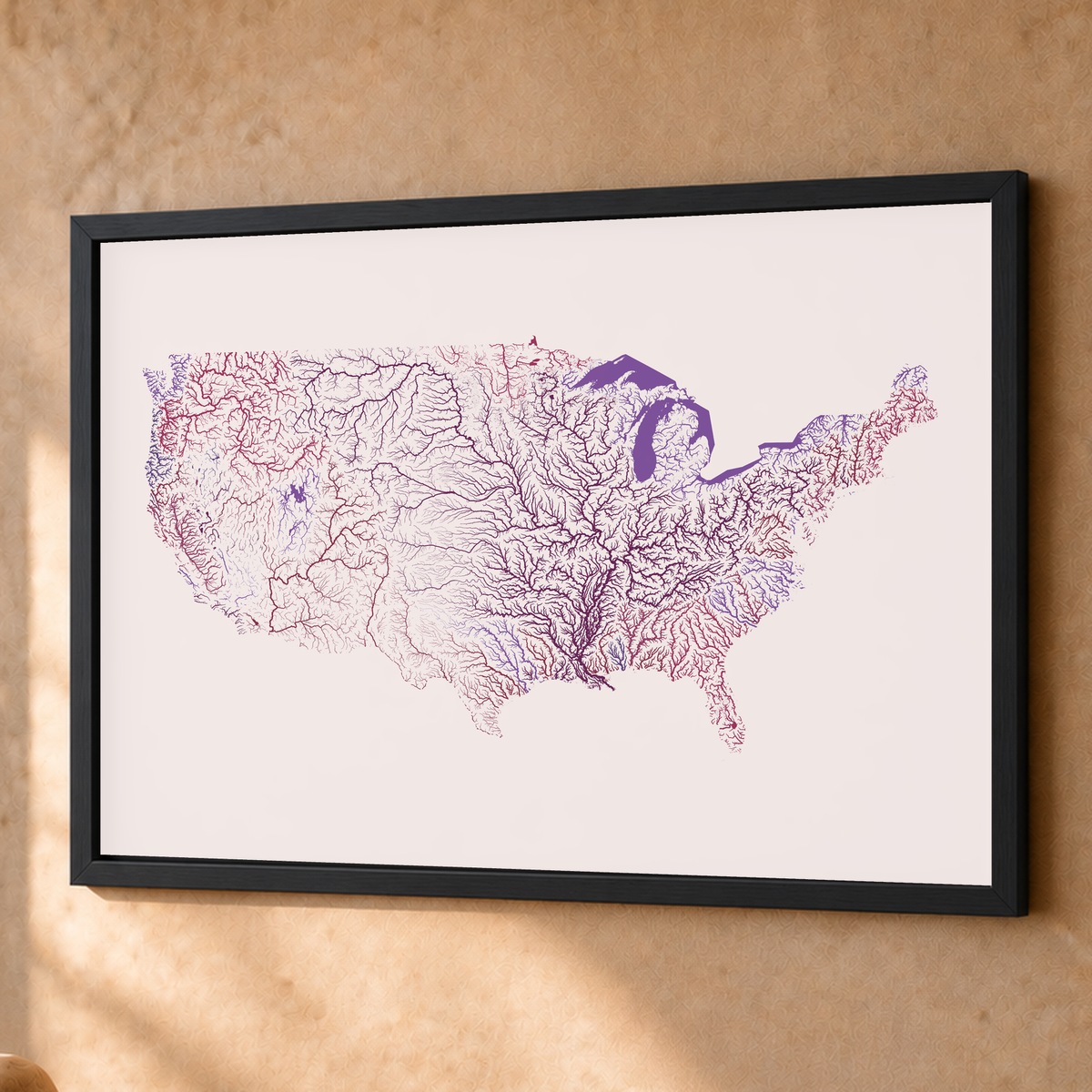 Beautiful Rivers — Estados Unidos — Ameixa e rosé, Fine art emoldurado · 60 × 80 cm, Preto · Sem margem